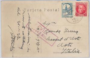 España - HISTORIA POSTAL: POSTAL  a ITALIA 1937 - Sellos matasellados en LLEGADA