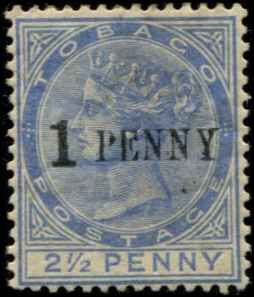 Tobago SC# 29 VIctoria 1 PENNY on 2-1/2p MH plz note gum