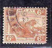 Federated Malay States-Sc#45-used 6c orange Tiger-dated 8 My 1920-