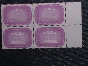 ​UNITED NATION-1955 SC#33 UNESCO--NY MNH BLOCK VF 67 YEARS OLD STAMPS