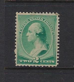 US #213 1887 2 CENT JEFFERSON (GREEN) PERF 12-  MINT  HINGED