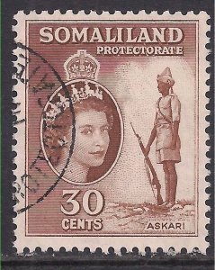 Somaliland 1953 QE2 30ct Brown Askari Sentry Used SG 141 ( K1287 )