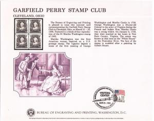  BEP B-89 Souvenir Card Garfield-Perry 1986, used w/envelope 