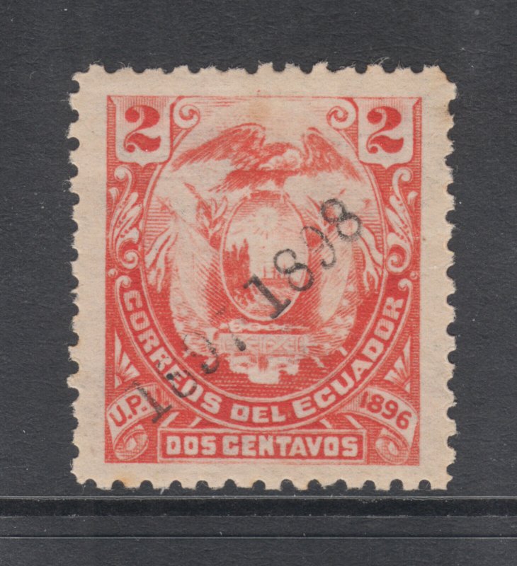 Ecuador Sc 113 MNH. 1897 2c red Coat of Arms, counterfeit ovpt on genuine stamp