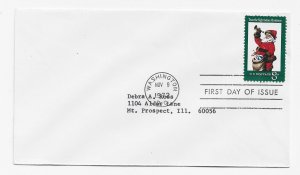 US 1472 8c Christmas Issue Santa single on FDC No Cachet ECV $4.00