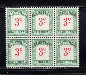 Seychelles stamp #J10, MNH OG, block of 6