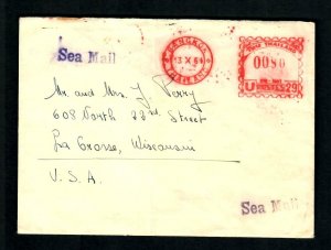 Lot 15 Cover Thailand Meter Bangkok x 1961 Stamped Sea Mail  to Wisconsin U.S.A.