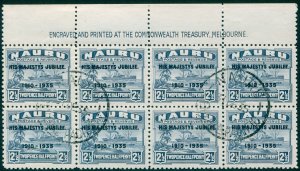 Nauru 1935 2½d dull blue Jubilee SG42 CTO block x8