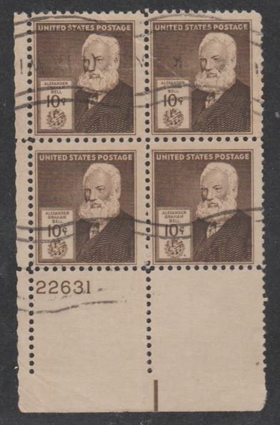 U.S.  Scott #893 Alexander Graham Bell Stamp - Used Plate Block