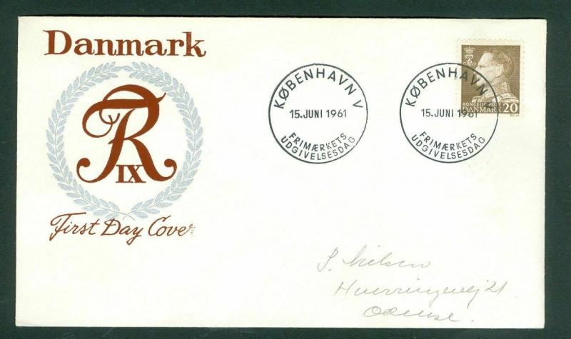 Denmark. FDC Cachet 1961. King Frederik IX  20 Ore Scott # 383 . Engr: B. Ekholm