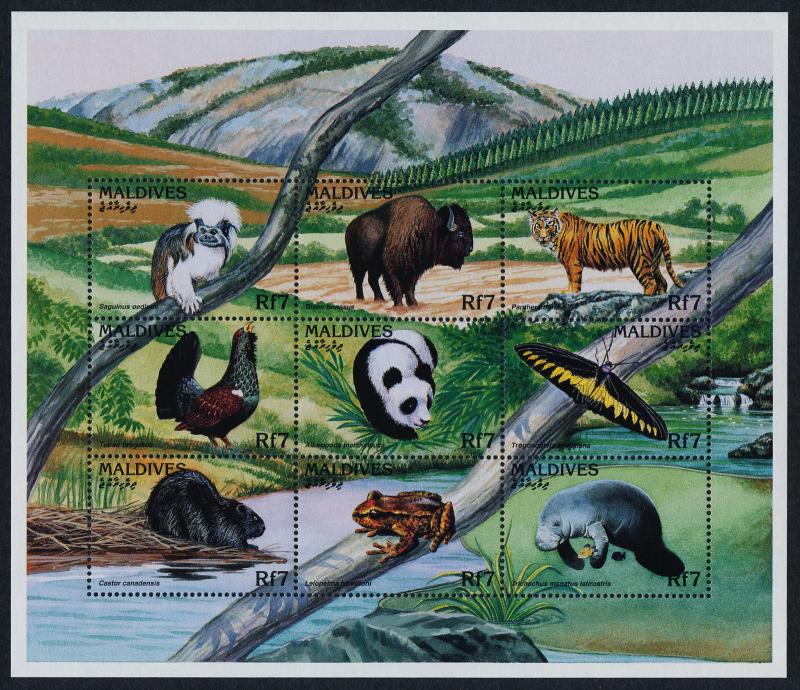 Maldives 2195 MNH Animals, Butterfly, Tiger, Frog, Bison