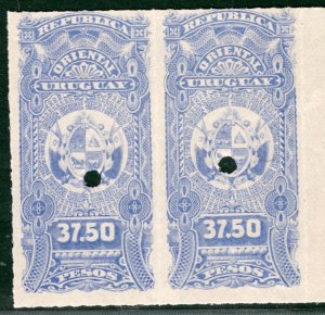 URUGUAY Revenue Stamp *37.50 PESOS* High Value SPECIMEN PAIR Mint MNH GR2WHITE34