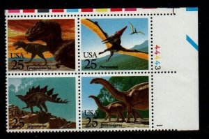 ALLY'S STAMPS US Plate Block Scott #2422-5 25c Dinosaurs [4] - MNH STK