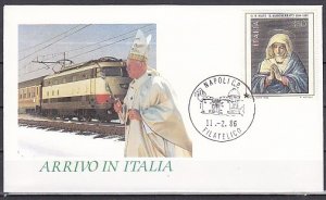Italy, 1986. Pope Arrives in Italy. 11/FEB/86 Cancel on a Cachet cover. ^