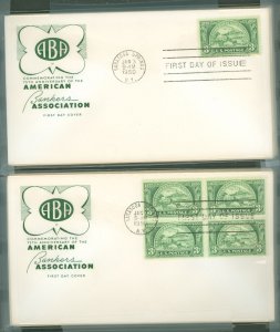 US 987-997 All 1950 single and bk of 4 FDC's with cachets. All cachets of the same type and single/blk cachets match.