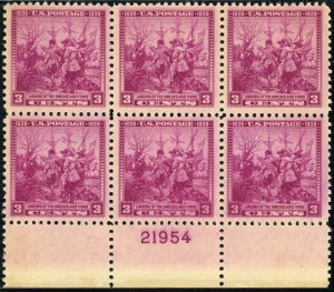 USA 836 Swedish Finnish Tercentenary 21954 Bottom Plate Block 3c Postage 1938 NH 
