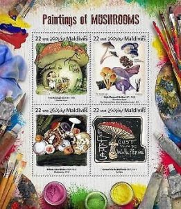 2017 Maldives. Paintings Of Mushrooms. Michel: 7148-7151. Scott Code: 3965