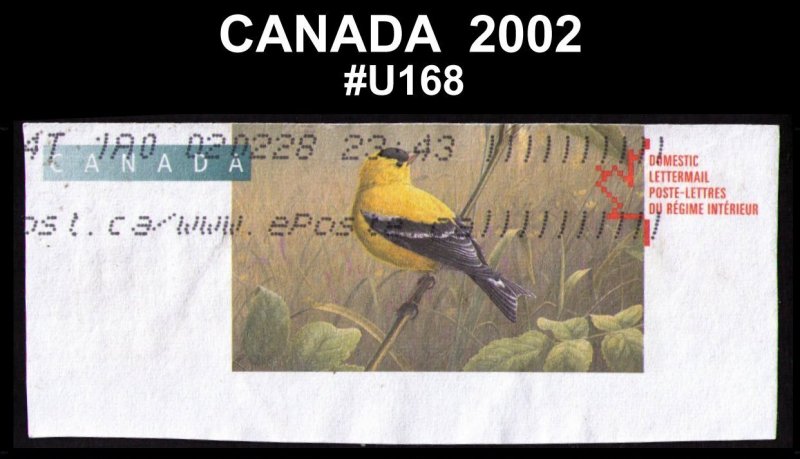 SALE CANADA 2002 #U168 BIRDS AMERICAN GOLDFINCH CUT SQUARE POSTAL STATIONERY