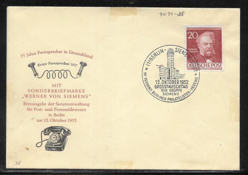 Germany Berlin 9N90 Werner von Siemens FDC First Day Cover (*sch*)