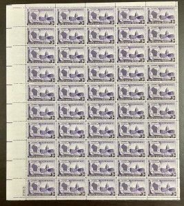 957  Wisconsin Statehood Centennial   MNH 3 c Sheet of 50  1948