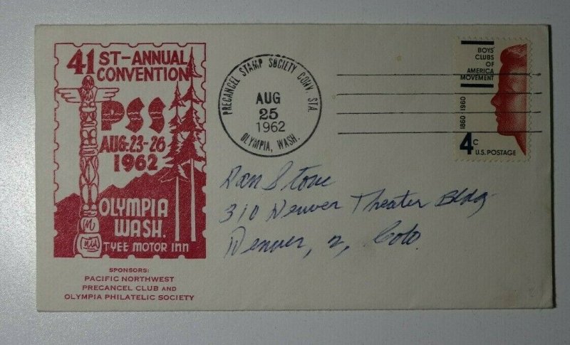 PSS Convention Sta Tyee Motor Inn Olympia WA 1962 Philatelic Expo Cachet Cover