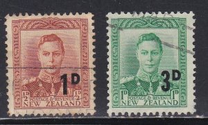 New Zealand  # 279 & 285m King George VI, Surcharges, Used, 1/2 Cat.