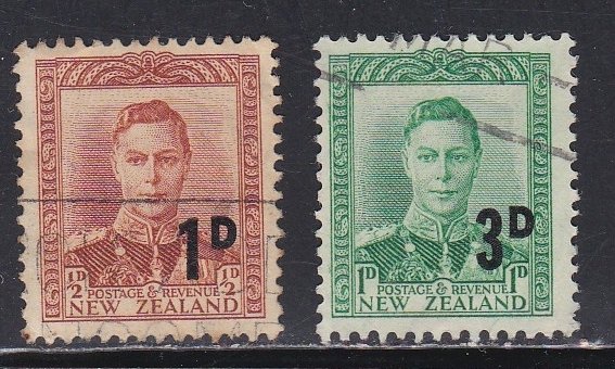 New Zealand  # 279 & 285m King George VI, Surcharges, Used, 1/2 Cat.