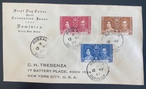 1937 Roseau Dominica First Day Cover King George Coronation KGVI To Usa