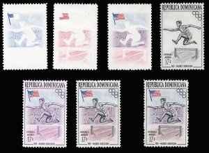 Dominican Republic #C99P, 1957 17c Olympic Games, six proofs showing various ...