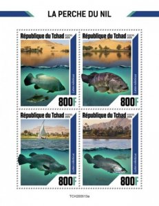 Chad - 2020 Nile Perch Fish on Stamps - 4 Stamp Sheet - TCH200513a