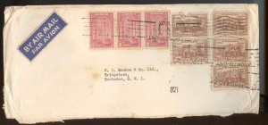 ?RARE high value $1.30 for 13x 10c per 1/4oz BARBADOS BWI airmail cover Canada