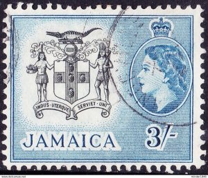 JAMAICA 1956 QEII 3/- Black & Blue SG171 FU