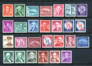 US 1954 Liberty Issue. Set 1/2c-50c, Sc#1030-1051. MLH - (higher values are MNH)