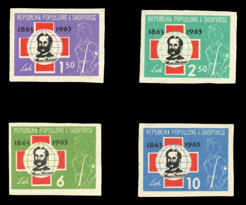 Albania #649-652 Cat$60, 1963 Red Cross, imperf. set of four, never hinged