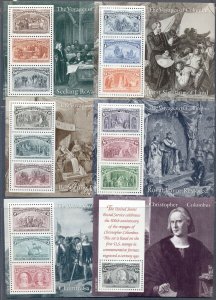 US: VOYAGES OF COLUMBUS Complete Set of 6 Souvenir Sheets Sc. 2624-2629