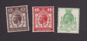 GREAT BRITAIN # 205a,206a,207a MNH WATERMARKS SIDEWAYS KGV ISSUES CAT VAL $172