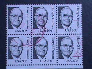 ​UNITED STATES- 1984 SC#1862- HARRY S. TRUMAN-FANCY CANCEL BLOCK  OF 6 VF