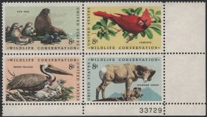 SC#1464-67 8¢ Wildlife Conservation Issue Plate Block: LR #33729 (1972) MNH
