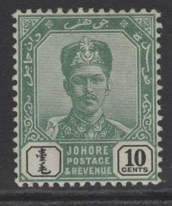 MALAYA JOHORE SG46 1898 10c GREEN & BLACK MTD MINT