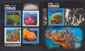 Gs1030 2019 Guinea-Bissau Corals Fishes Marine Life Fauna #10637-0+Bl1842 Mnh