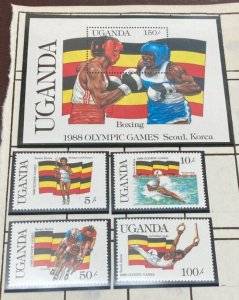 KAPPYSTAMPS UGANDA 1988 SEOUL OLYMPICS SET OF 4 + SOUVENIR SHEET MINT NH H95