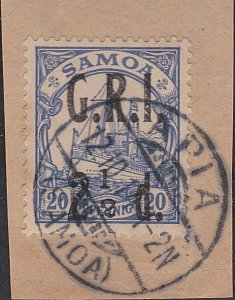 SAMOA 1914 GRI opt on German Samoa : 2½d used on piece Apia cds.............C526