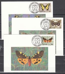 Latvia, Scott cat. 423-425. Butterflies on 3 Maximum cards. ^