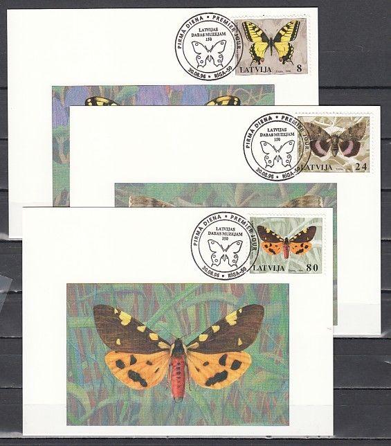 Latvia, Scott cat. 423-425. Butterflies on 3 Maximum cards