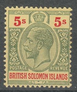 BRITISH SOLOMON ISLANDS 1914 KGV 5/- WMK MULTI CROWN CA