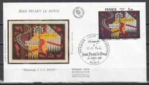 France, Scott cat. 1691. Hommage to Bach. Organ Art. Silk First day cover. ^