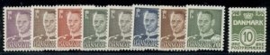 DENMARK #318-26 (330/44) Complete set og, NH Scott $46.55