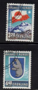 Greenland Sc 200-1 1989 10th Anniv Home Rule stamp set used