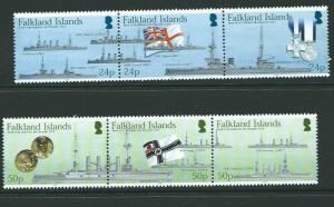 FALKLAND ISLANDS SG1002/7 2004 90th ANNIV OF THE BATTLE OF FALKLAND ISLANDS MNH