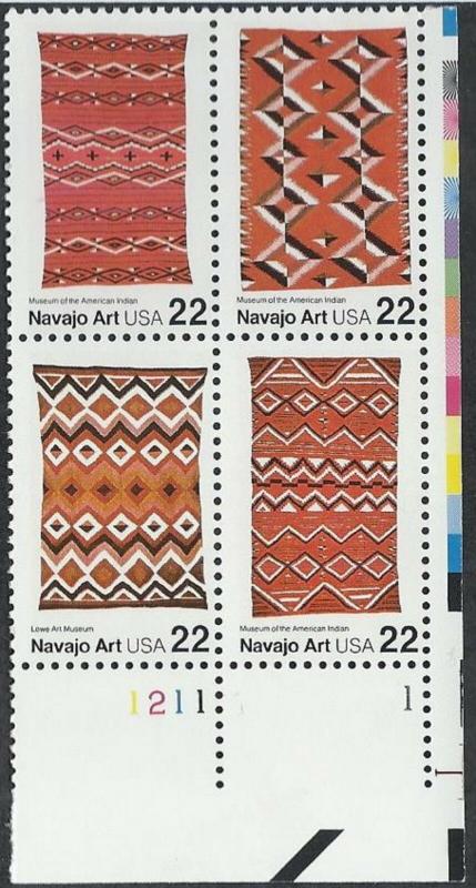 ALLY'S STAMPS US Plate Block Scott #2235-8 22c Navajo Art [4] MNH F/VF STK